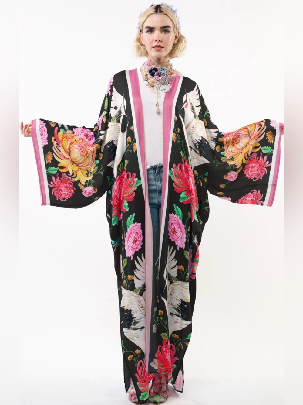 Aratta The Legend Of The Crane Maxi  kimono brown multi O/S NWT